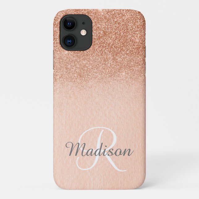 Ombre Rose Gold Glitter Fading Monogram Case-Mate iPhone Case (Back)