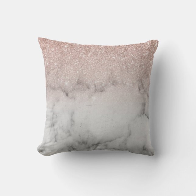 Ombre Rose gold Glitter Trendy Marble Throw Pillow (Front)