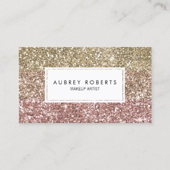 Ombre Rose Pink Gold Glitter Girly Business Cards by whimsydesigns at Zazzle