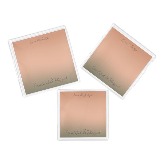 Ombre Script Autumn Name Grateful & Blessed Acrylic Tray (Set)