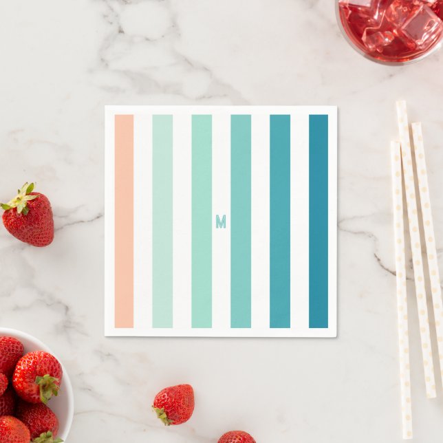 Ombre Sea Shore Stripe & Personalized Monogram Napkins (Insitu)