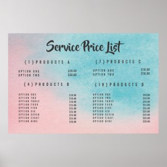 Ombre Service Price Menu Custom Printed Poster