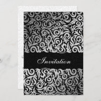 Ombre silver and Black Swirling Border Wedding Invitation