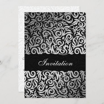 Ombre silver and Black Swirling Border Wedding Invitation