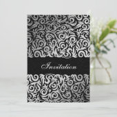 Ombre silver and Black Swirling Border Wedding Invitation (Standing Front)