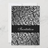 Ombre silver and Black Swirling Border Wedding Invitation (Front)