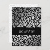 Ombre silver and Black Swirling Border Wedding Invitation Postcard (Front/Back)