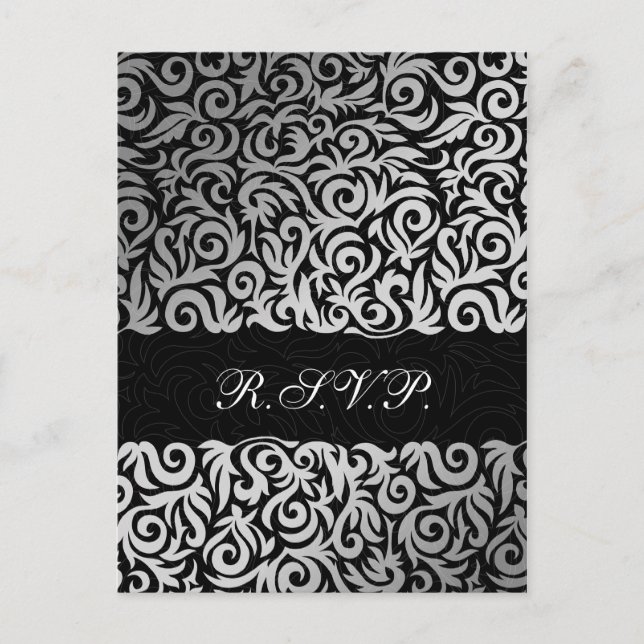 Ombre silver and Black Swirling Border Wedding Invitation Postcard (Front)