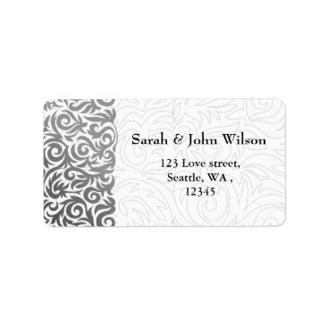 Ombre silver and Black Swirling Border Wedding Label