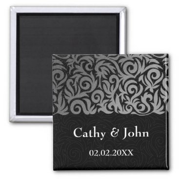 Ombre silver and Black Swirling Border Wedding Magnet