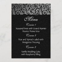 Ombre silver and Black Swirling Border Wedding Menu
