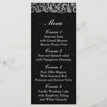 Ombre silver and Black Swirling Border Wedding Menu