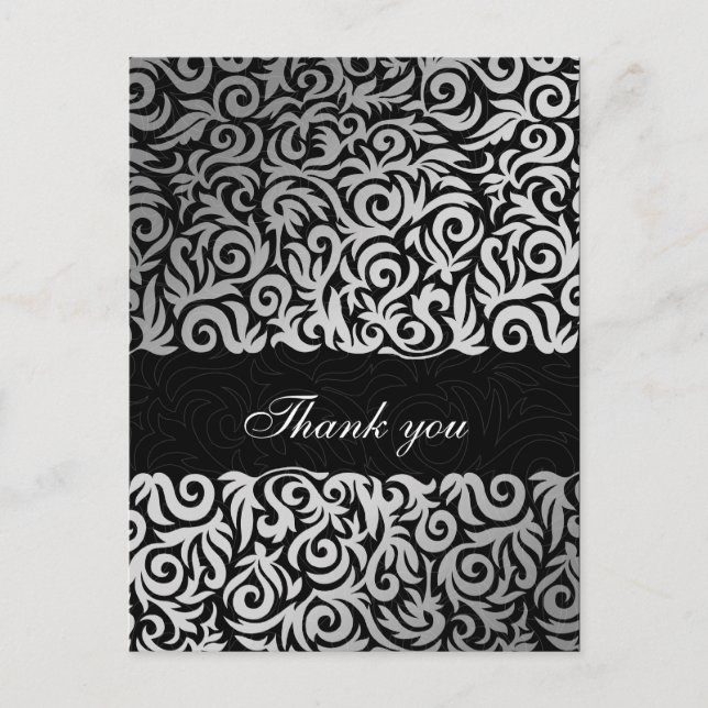 Ombre silver and Black Swirling Border Wedding Postcard (Front)