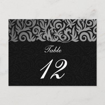 Ombre silver and Black Swirling Border Wedding Postcard