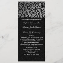 Ombre silver and Black Swirling Border Wedding Program