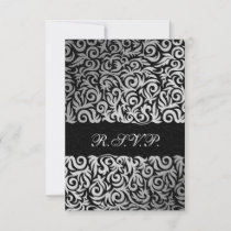 Ombre silver and Black Swirling Border Wedding RSVP Card