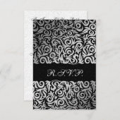 Ombre silver and Black Swirling Border Wedding RSVP Card (Front/Back)