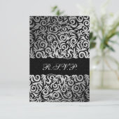 Ombre silver and Black Swirling Border Wedding RSVP Card (Standing Front)