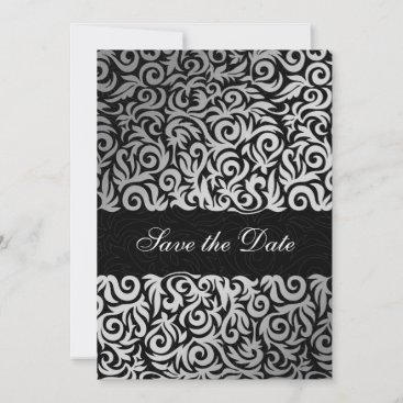 Ombre silver and Black Swirling Border Wedding Save The Date