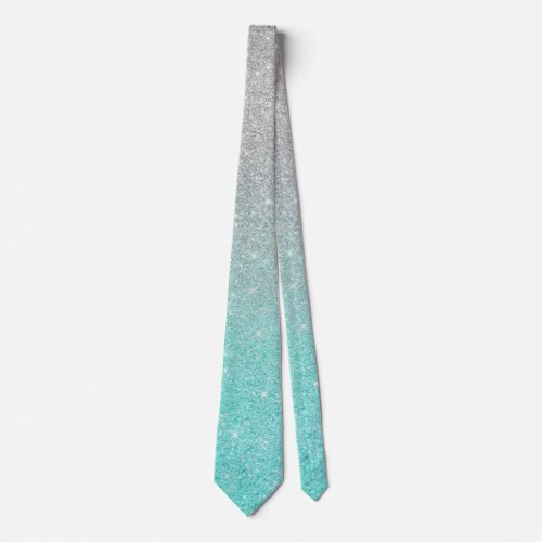Ombre Silver Blue Trendy Glitter Neck Tie