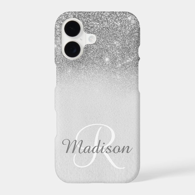 Ombre Silver Grey Glitter Fading Monogram Iphone Case (Back)