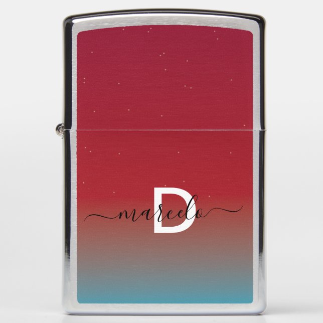 Ombre Sky Starry Lights Monogram Zippo Lighter (Front)