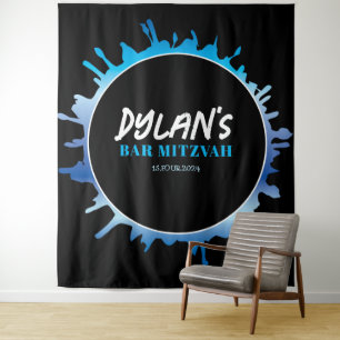 Ombre Splatter Blue Bar Mitzvah Photo-Op Backdrop