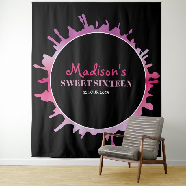 Ombre Splatter Sweet Sixteen 16 Photo-Op Backdrop (In Situ)