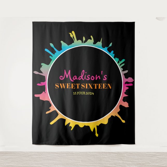 Ombre Splatter Sweet Sixteen 16 Photo-Op Backdrop (Front)