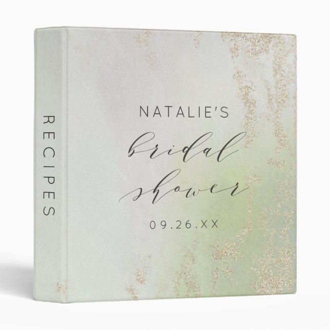Ombre Spring Green Gold Bridal Shower Recipe Card 3 Ring Binder (Front/Spine)