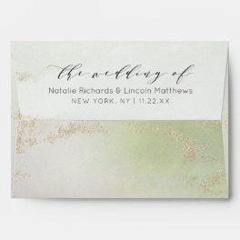 Ombre Spring Green Gold Foil Chic Monogram Wedding Envelope
