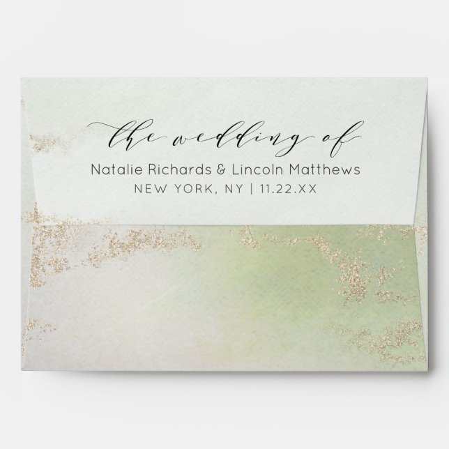 Ombre Spring Green Gold Foil Chic Monogram Wedding Envelope (Back (Top Flap))