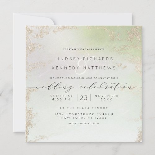 Ombre Spring Green Gold Foil Chic Wedding Square Invitation