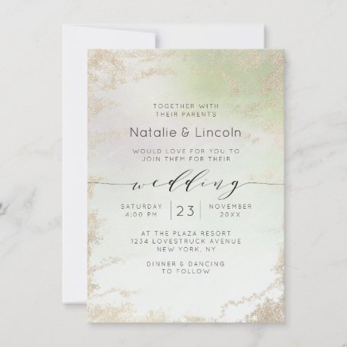 Ombre Spring Green Gold Foil Frost Trendy Wedding Invitation