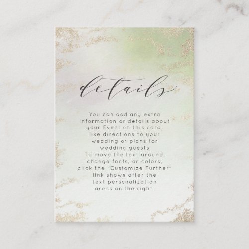 Ombre Spring Green Gold Foil Frost Wedding Details Enclosure Card