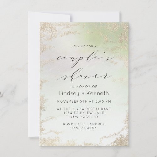 Ombre Spring Green Gold Foil Frost Wedding Shower Invitation