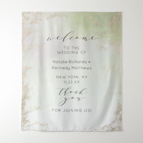 Ombre Spring Green Gold Foil Frost Wedding Welcome Tapestry