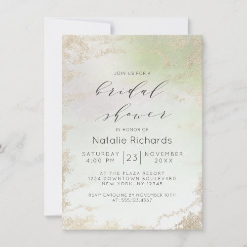 Ombre Spring Green Gold Foil Frosted Bridal Shower Invitation