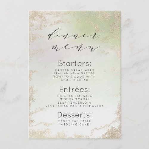 Ombre Spring Green Gold Foil Frosted Chic Dinner Menu
