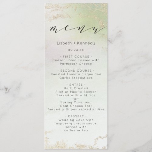 Ombre Spring Green Gold Foil Frosted Luxe Dinner Menu
