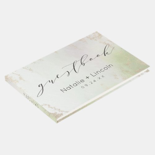 Ombre Spring Green Gold Foil Frosted Luxe Wedding Guest Book