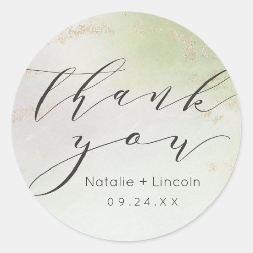 Ombre Spring Green Gold Foil Thank You Wedding Classic Round Sticker