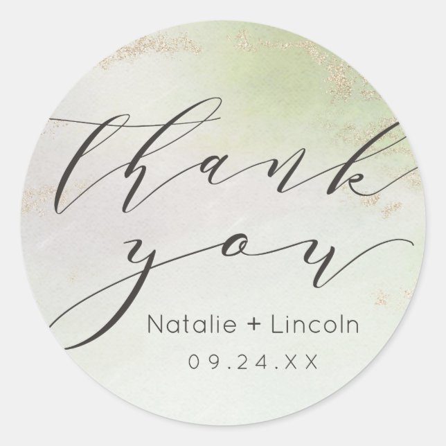 Ombre Spring Green Gold Foil Thank You Wedding Classic Round Sticker (Front)