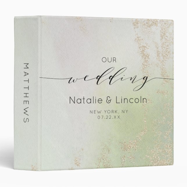 Ombre Spring Green Gold Foil Wedding Photo Album 3 Ring Binder (Front/Spine)