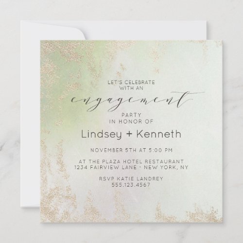 Ombre Spring Green Gold Square Engagement Party Invitation