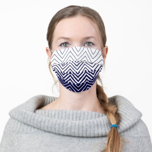 Ombre Stencil Chevron pattern navy blue  white Adult Cloth Face Mask