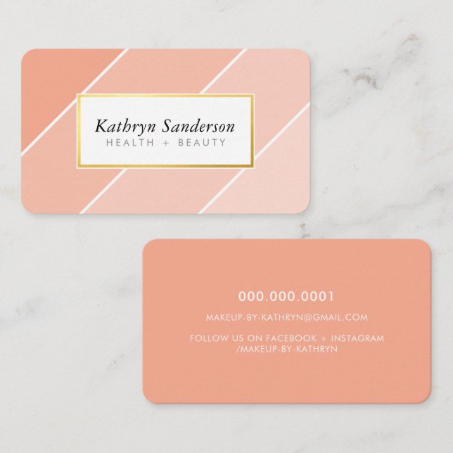 OMBRE STRIPE modern stylish chic cute peach Business Card (Front/Back)