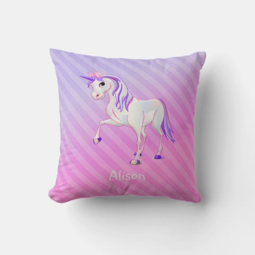 Ombre Stripes And Unicorn Throw Pillow