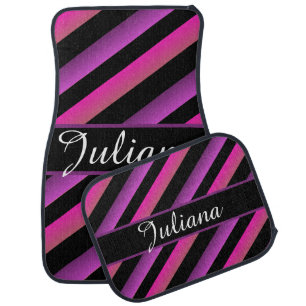 Ombre Stripes Pink Purple Name Car Floor Mat