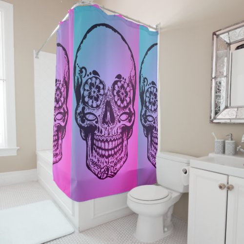 ombre sugar skull shower curtain